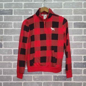 Victoria's Secret PINK Red and Black Plaid Half Zip Top Size Small
